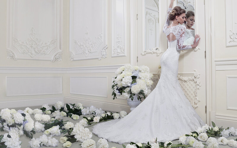 Woman in Wedding Dress — White, Elegant, Photograph, Flowers, Mirror