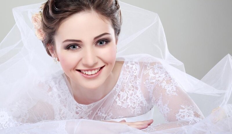 Woman in Wedding Dress — White, Happy