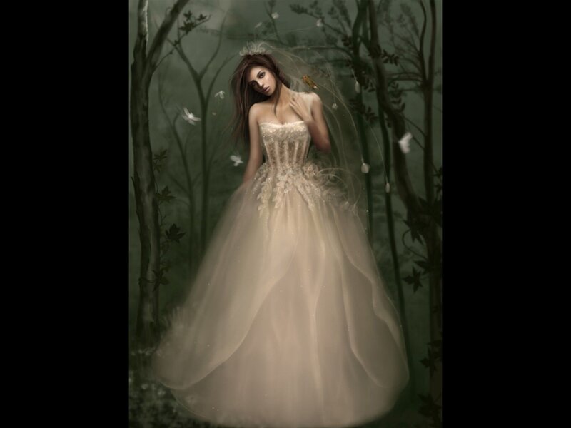 Woman in Wedding Dress — White, Mysterious, Digital Art