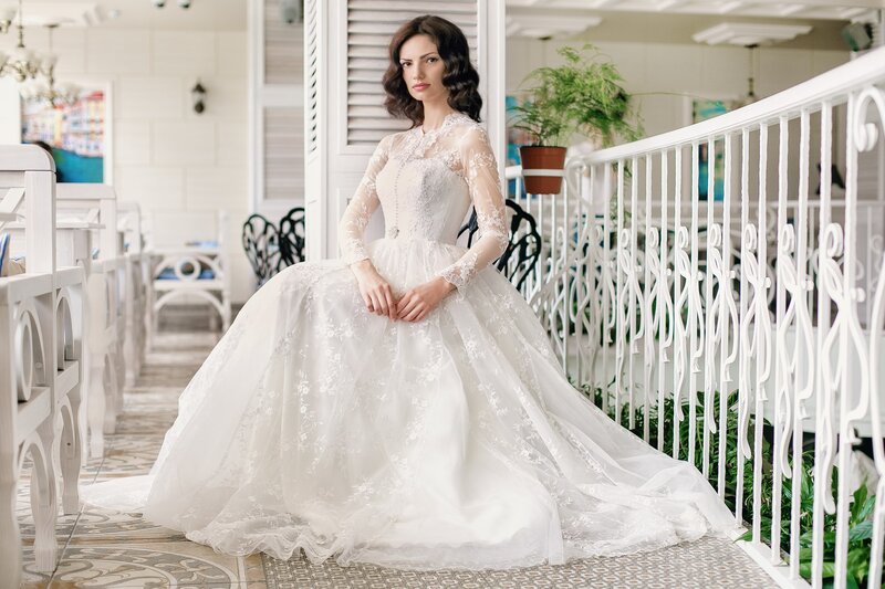Woman in Wedding Dress — White, Serene, Afternoon, Photograph, Balcony