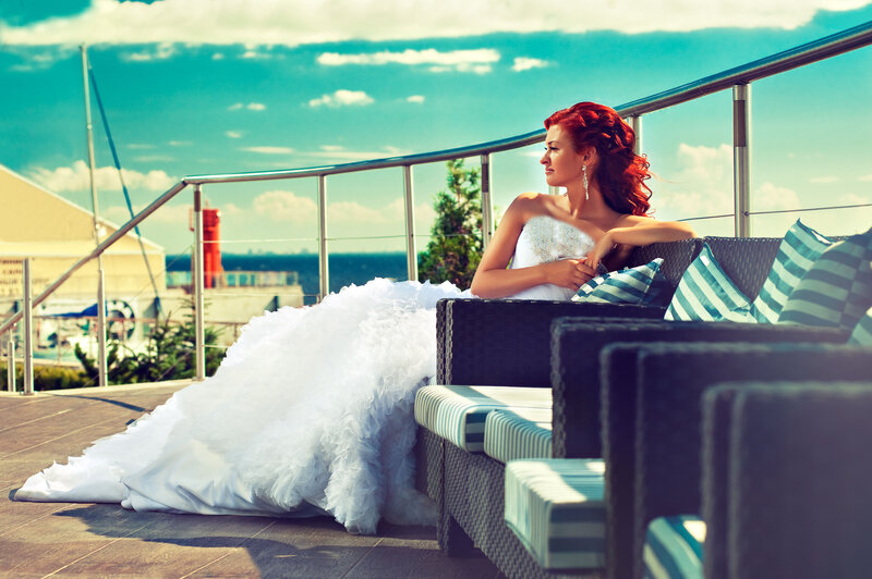 Woman in Wedding Dress — White, Serene, Afternoon, Photograph, Couch, Pillows