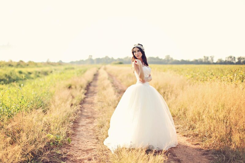 Woman in Wedding Dress — White, Serene, Afternoon, Photograph, Field