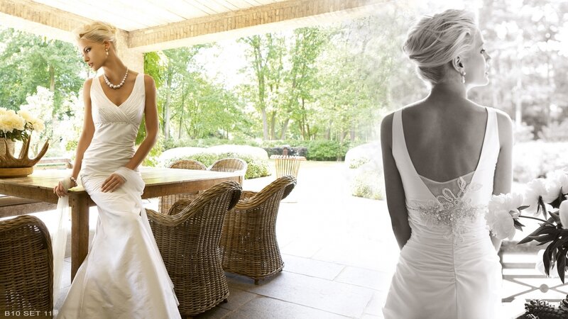 Woman in Wedding Dress — White, Serene, Afternoon, Photograph, Pearl Necklace, Wicker Furniture