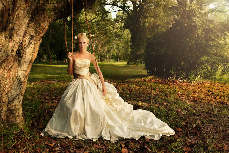 Woman in Wedding Dress — White, Serene, Afternoon, Photograph, Tree