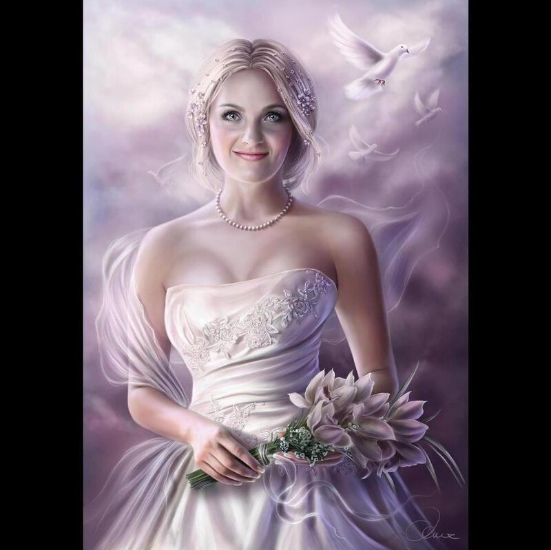 Woman in Wedding Dress — White, Serene, Digital Art