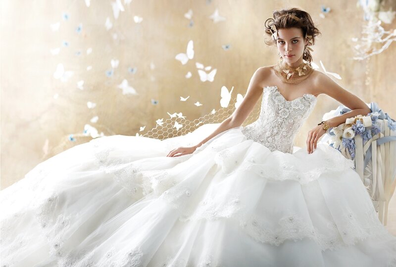 Woman in Wedding Dress — White, Serene, Photograph, Butterflies