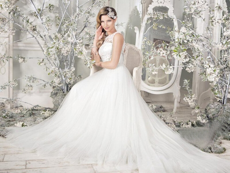 Woman in Wedding Dress — White, Serene, Photograph, Flowers, Mirror