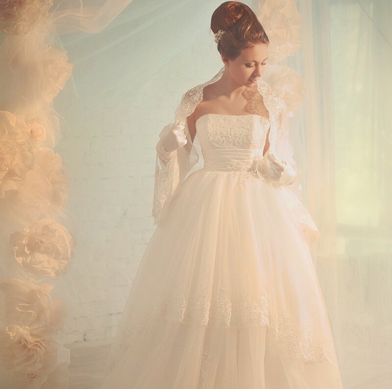 Woman in Wedding Dress — White, Serene, Photograph, Flowers, Veil