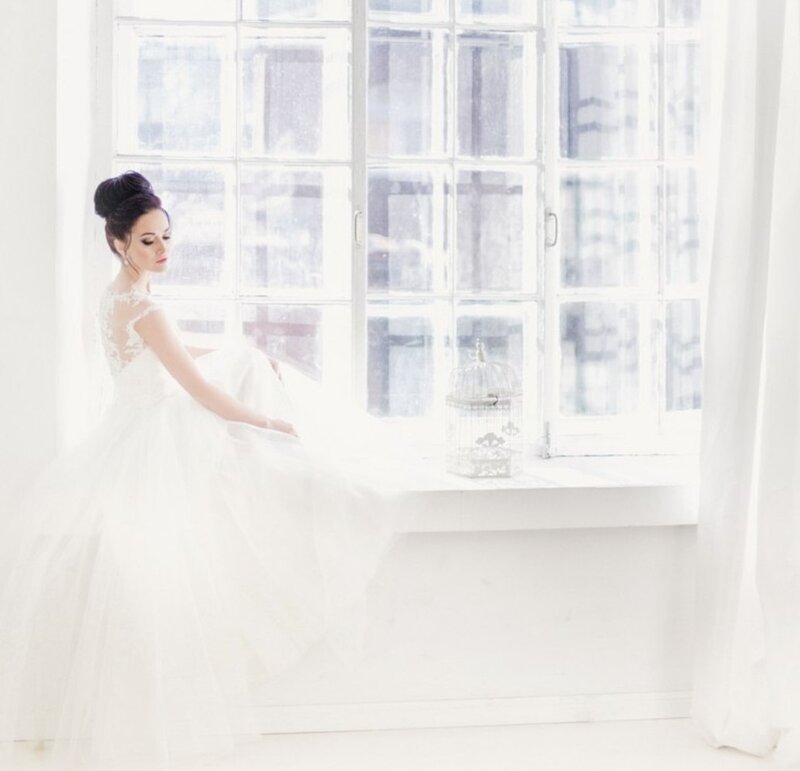 Woman in Wedding Dress — White, Serene, Photograph, Window