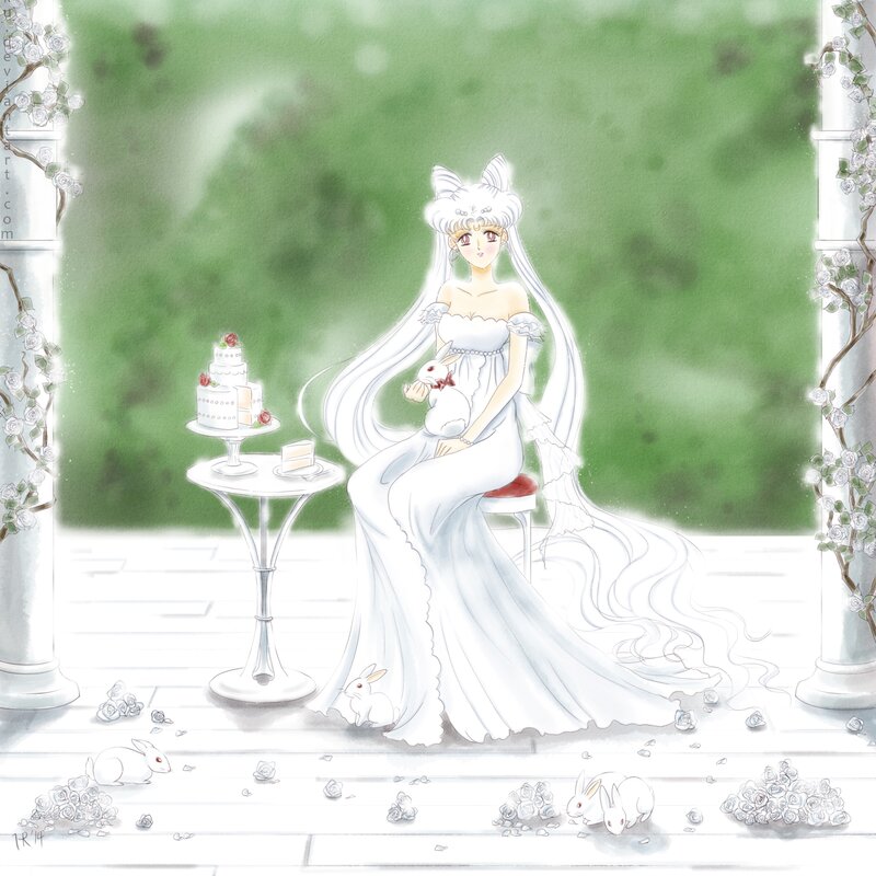Woman in Wedding Dress — White, Serene, Spring, Anime