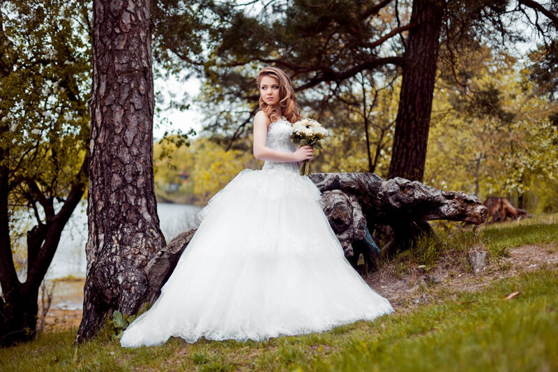 Woman in Wedding Dress — White, Serene, Spring, Photograph, Trees