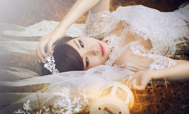 Woman in Wedding Dress — White, Serene, Sunset, Photograph, Veil
