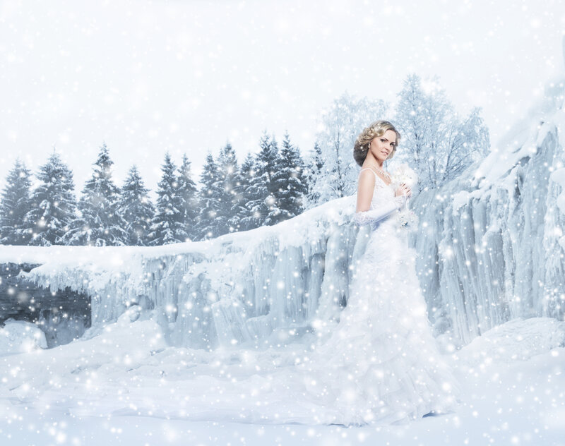 Woman in Wedding Dress — White, Serene, Winter, Photograph, Snow, Trees