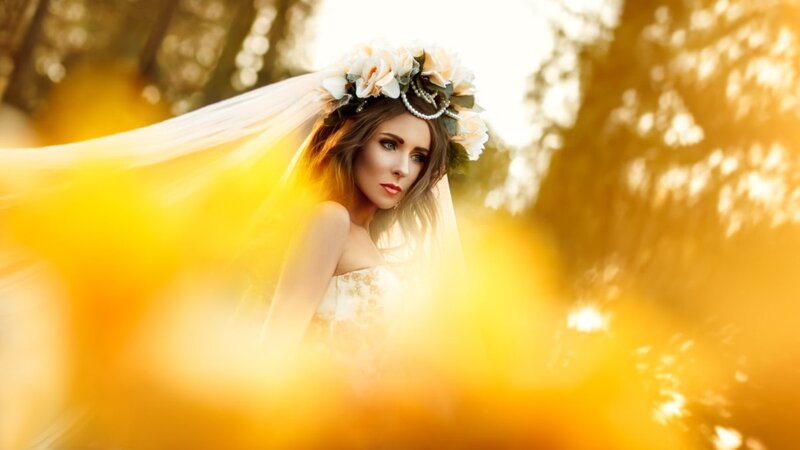 Woman in Wedding Dress — Yellow, Dramatic