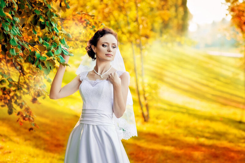 Woman in Wedding Dress — Yellow, Serene, Autumn