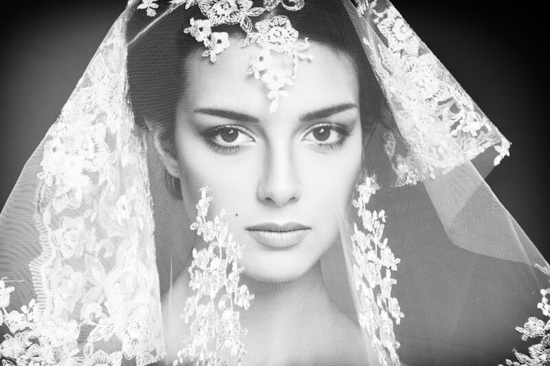 Woman in Wedding Veil — Black, Dramatic, Photograph