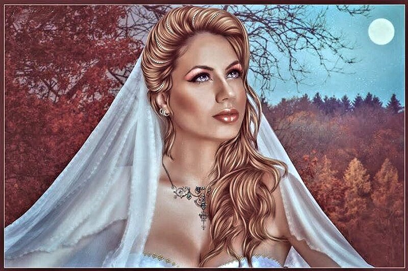 Woman in Wedding Veil — White, Dramatic, Night, Digital Art