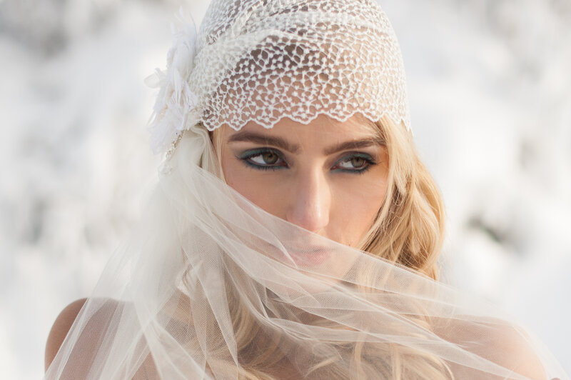 Woman in Wedding Veil — White, Dramatic, Winter