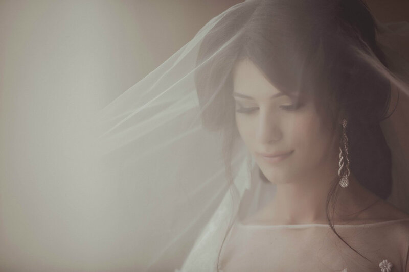 Woman in Wedding Veil — White, Serene, Photograph, Earrings