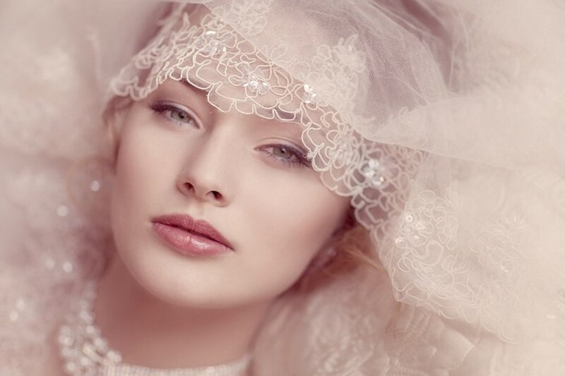 Woman in Wedding Veil — White, Serene, Photograph, Lace, Makeup