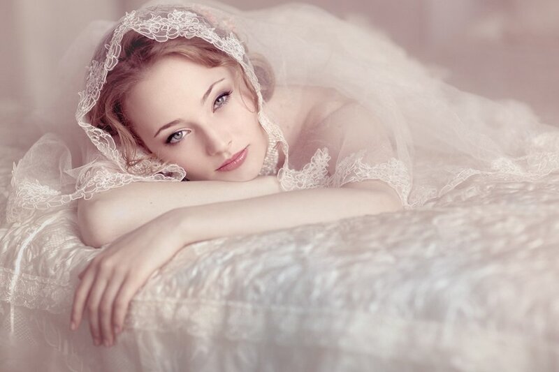 Woman in Wedding Veil — White, Serene, Photograph, Pillow