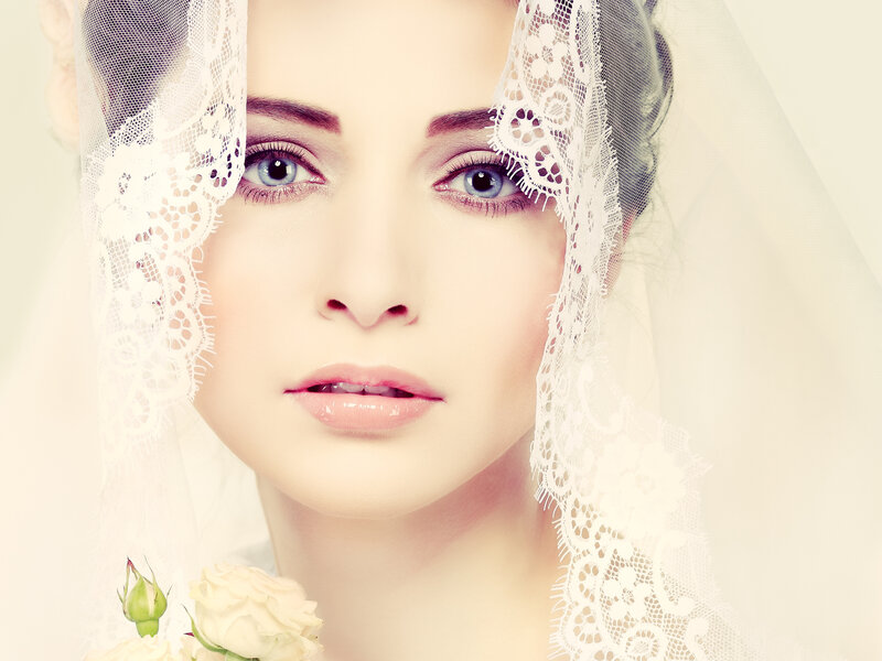 Woman in Wedding Veil — White, Serene, Photograph, Rose
