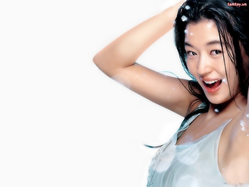 woman in wet top smiling