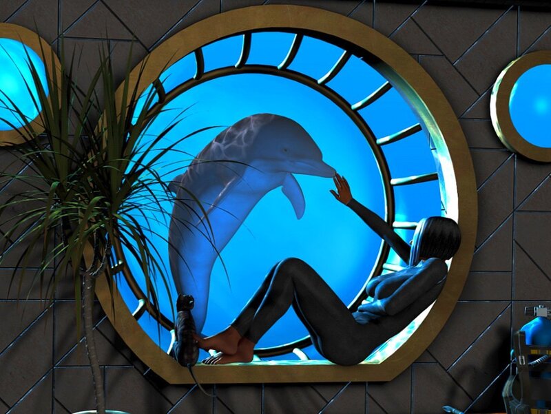 woman in wetsuit with dolphin