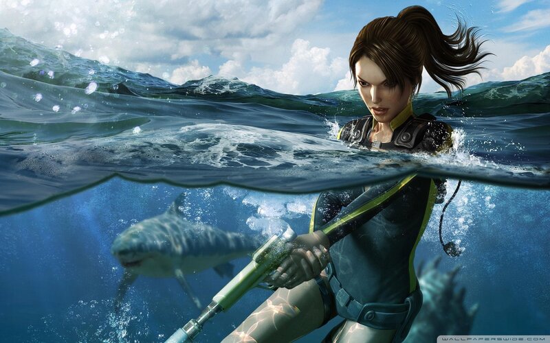 Woman in Wetsuit with Shark — Blue