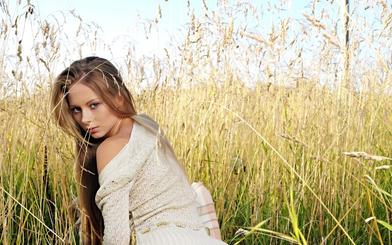 Woman in Wheat Field — Beige, Calm