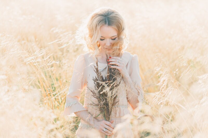 Woman in Wheat Field — Beige, Serene