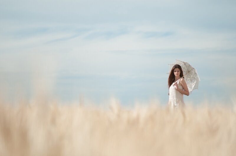 Woman in Wheat Field — Beige