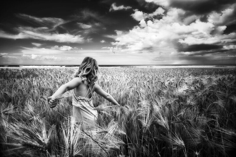 Woman in Wheat Field — Black, Dramatic
