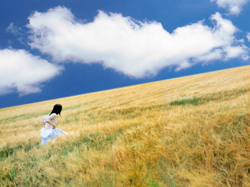 Woman in Wheat Field — Blue