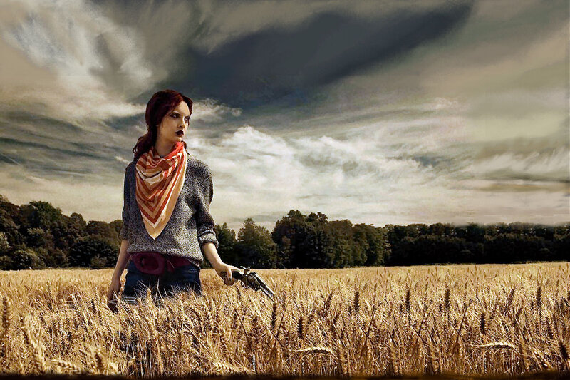 Woman in Wheat Field — Brown, Dramatic, Afternoon