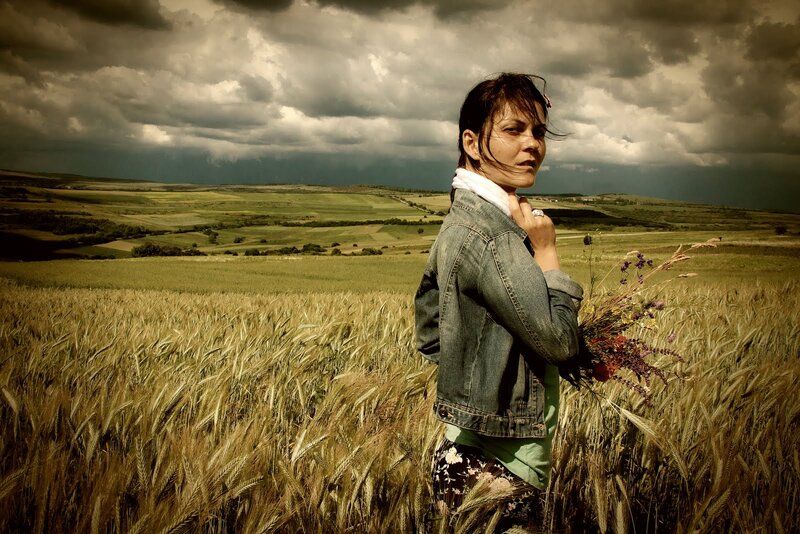 Woman in Wheat Field — Brown, Dramatic