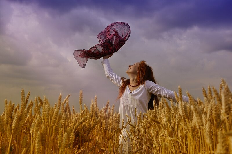 Woman in Wheat Field — Gold, Dramatic, Afternoon