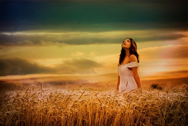 Woman in Wheat Field — Gold, Dramatic