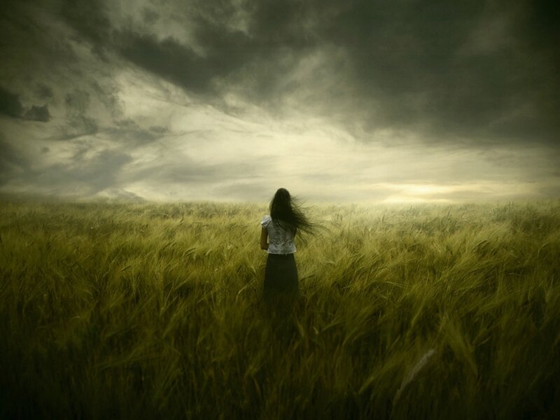 Woman in Wheat Field — Green, Dramatic, Sunset