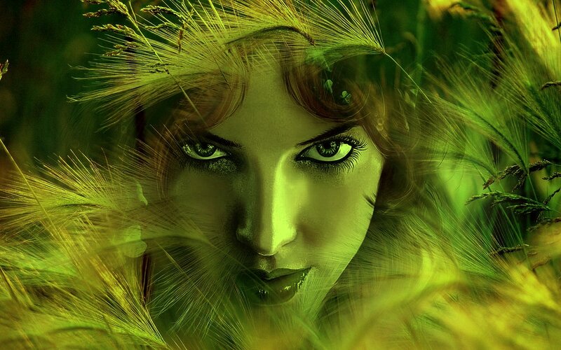 Woman in Wheat Field — Green, Dramatic