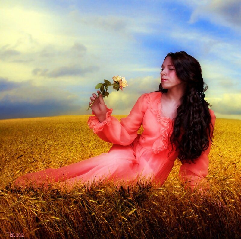 Woman in Wheat Field — Pink