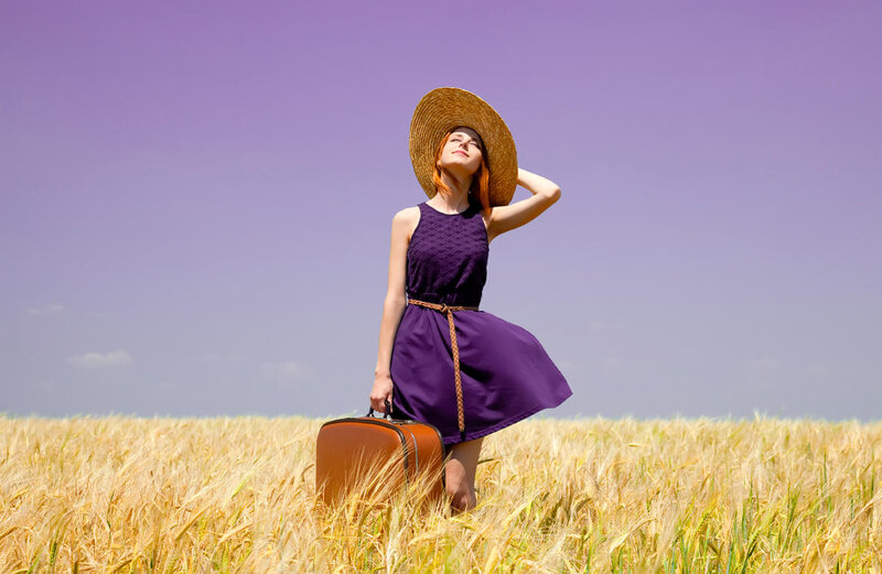 Woman in Wheat Field — Purple, Serene