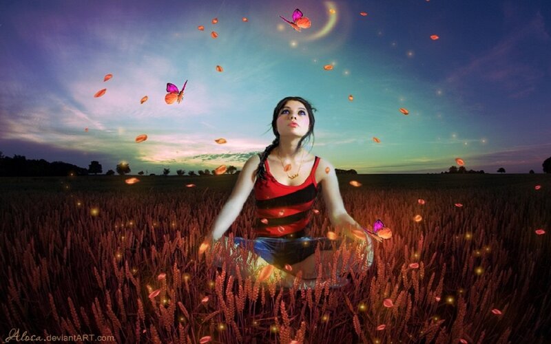 Woman in Wheat Field — Purple