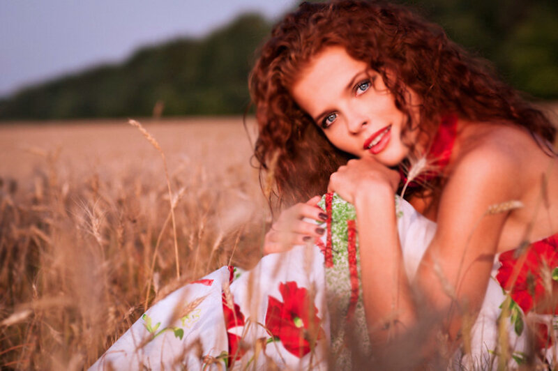 Woman in Wheat Field — Red
