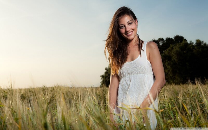 Woman in Wheat Field — White, Serene