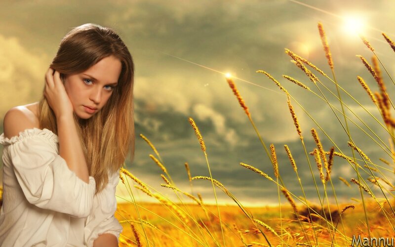 Woman in Wheat Field — Yellow, Dramatic, Sunset, Photograph, Sun