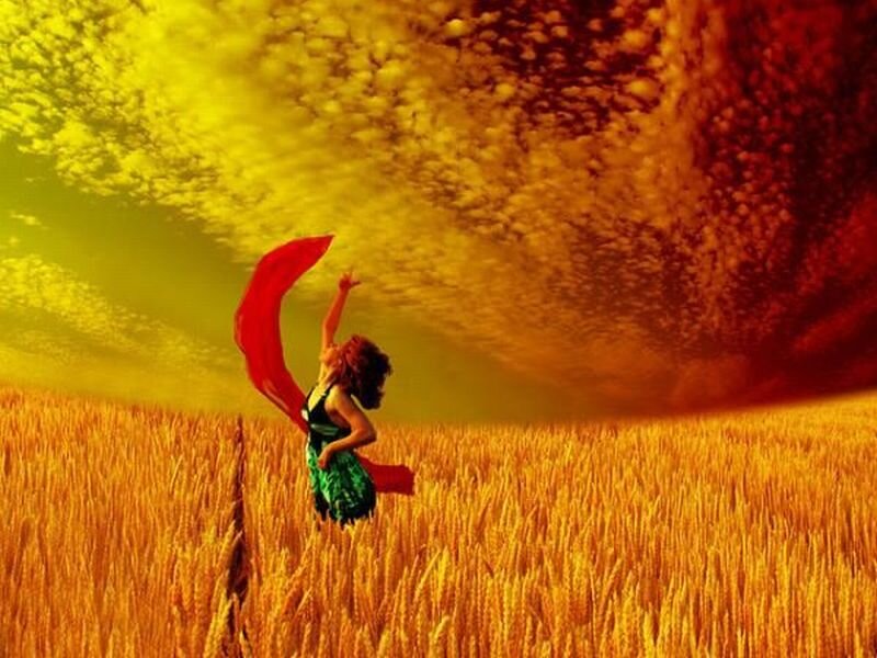 Woman in Wheat Field — Yellow, Dramatic