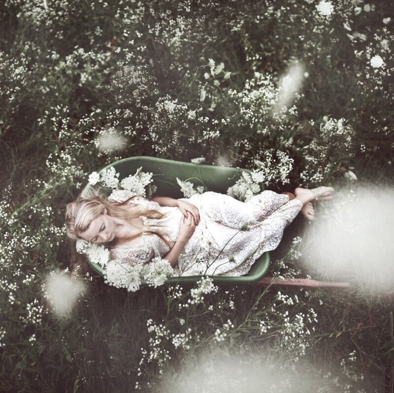 Woman in Wheelbarrow — White
