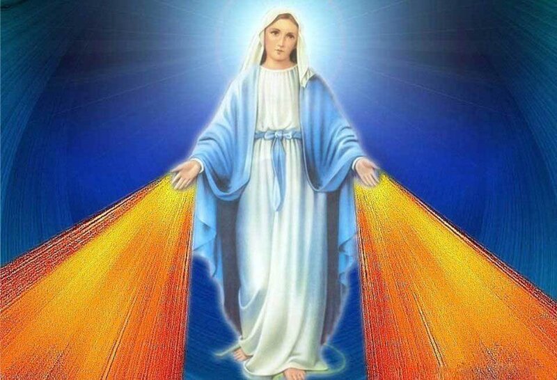 Woman in White and Blue Robes