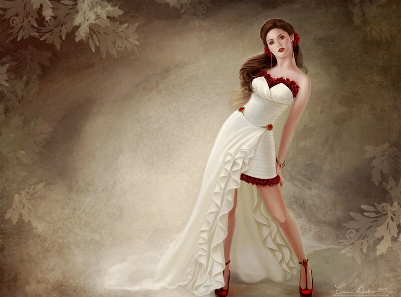 woman in white and red dress